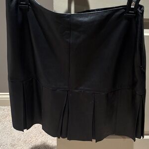 Worth Black Pleated Mini Skirt Genuine Leather